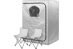 Gollense 2 Person Sauna Tent with 2 Folding Chairs, Full Body Portable Steam Saunas for Home Relaxation Indoor Sauna Steam Room Personal Sauna Box for Home Spa, Steamer NOT Included, Sliver