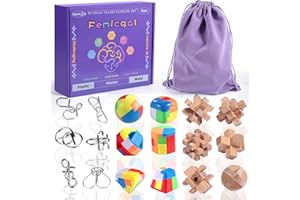 Femicgal Brain Teaser Puzzles for Adults and Kids, 18Pcs Puzzle Games Set, 3D Wooden Plastic Metal Puzzle, Unlock Interlock Mind Brain Games, IQ Test Educational Toy