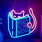 Read More Books Neon Sign Read Books and Be Kind Neon Signs for Wall Decor Cute Animal Reading USB Dimmable LED Lights for Student Suitable for Classroom Bookstore Library Museum Study Room Gift for Teen Boys Girls Christmas