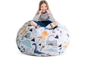 Creative QT Bean Bag Chair - X-Large, Dinosaur - Stuffed Animal Storage Bag & Toy Organizer - Toddler & Kids Chair - Easy-Care Cotton Cover