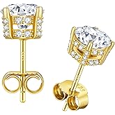 KRKC Moissanite Earrings, Lab Grown Diamond Stud Earrings for Women, 14K Golden Plated Sterling Silver, Bloom Design, 2 Carat D Color VVS1, Hypoallergenic, Gift for Wife, Mom, Her