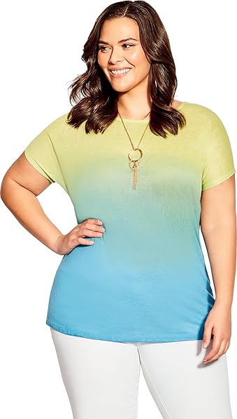 AVENUE WOMEN’S PLUS SIZE TOP – VICTORIA OMBRE NECKLACE CITRUS/LIME