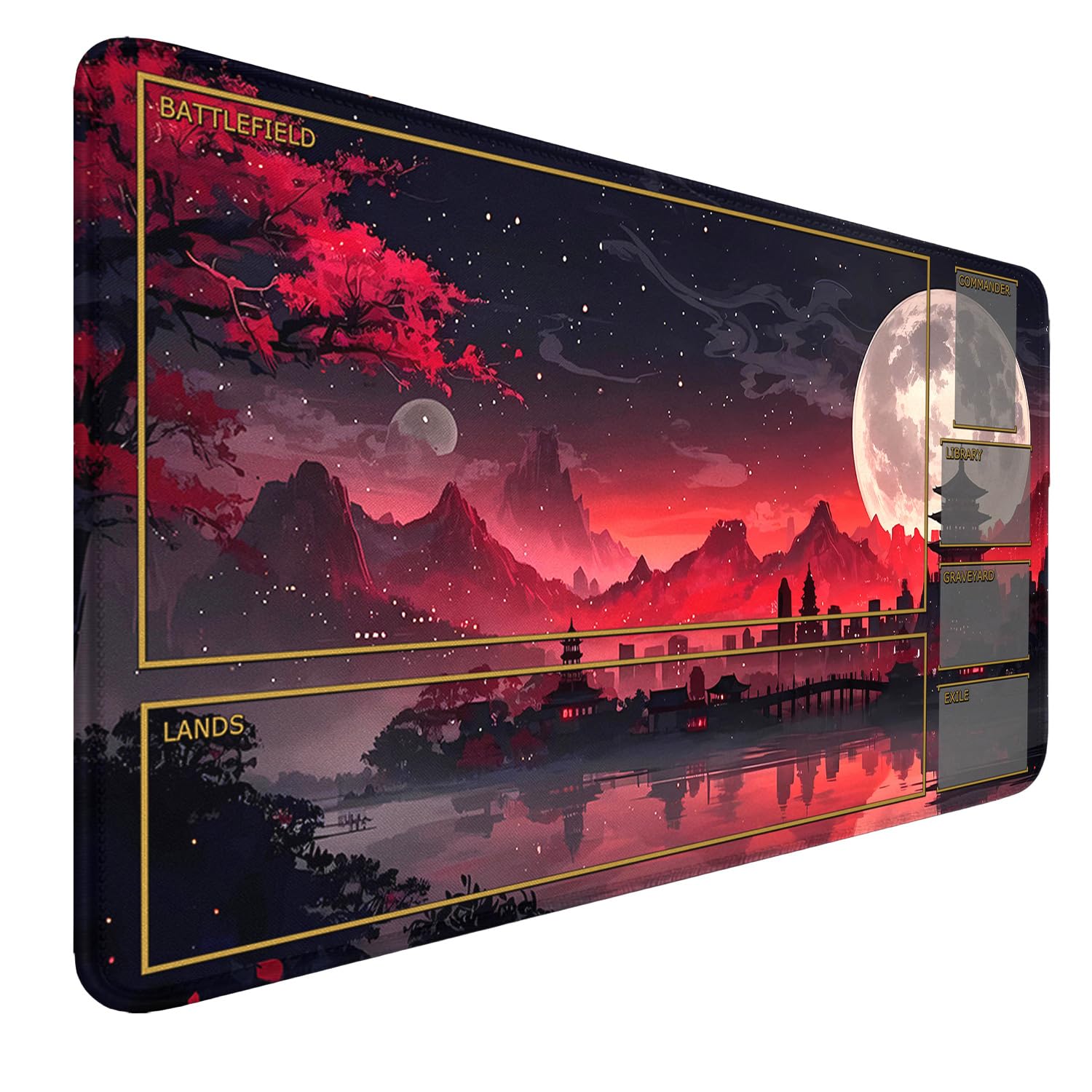 MTG Playmat, 24" x 14" MTG Playmat with Zones, Stitched Edges Game Play Mat Trading Card Game Playmats Mouse Pad Smooth Rubber Surface TCG Game Mat with Storage Bag