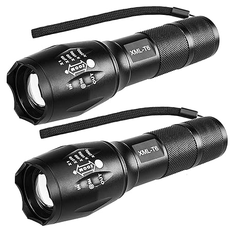 GVOO LED Taschenlampe 2000 Extrem Hell XML-T6,2 pack Superheller Hochleistungs, Wasserfest, 5 Leuchtmodi Tragbare Taschenlamp