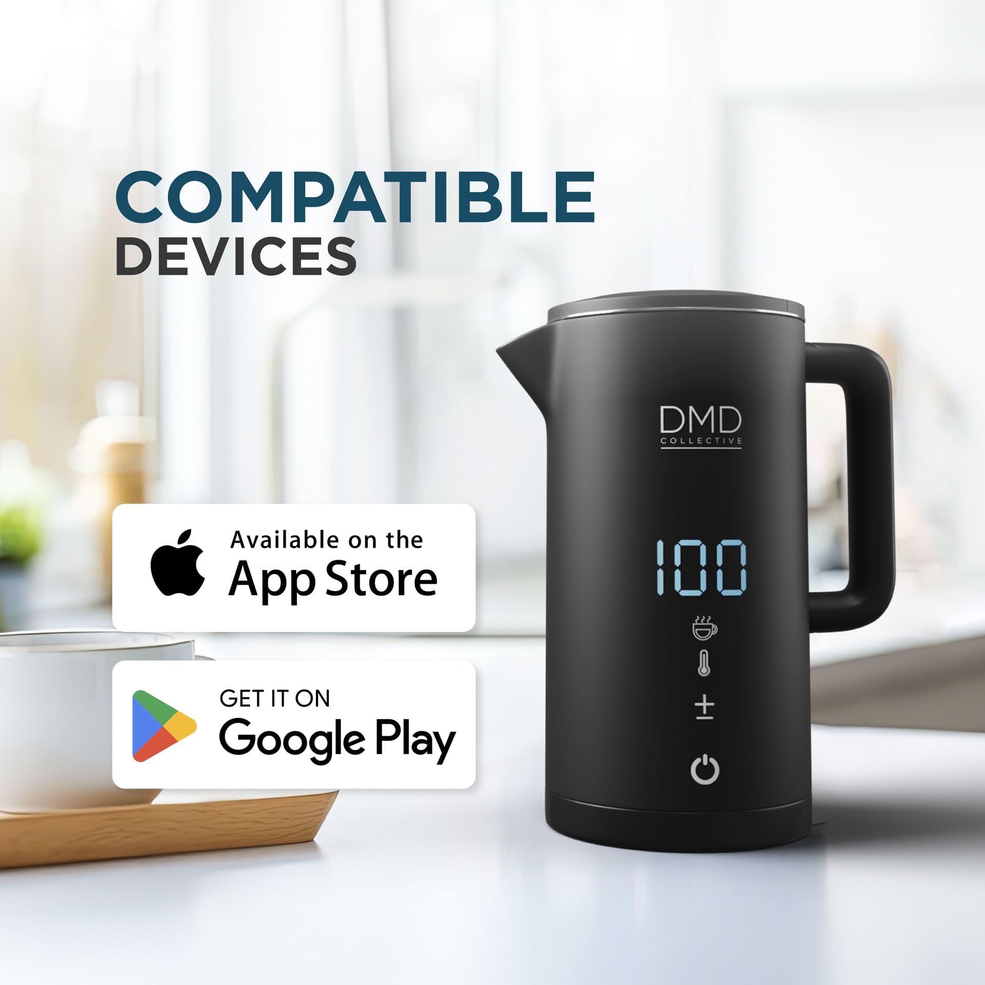 DMD Collective – Smart Kettle 1.5L, Wi-Fi Touchscreen, Voice Control with Alexa & Google | Digital Temperature Display, Double Wall & Anti-Scalding Design, Energy-Efficient