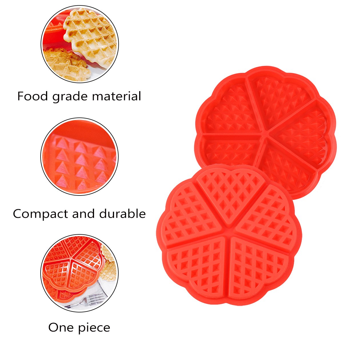 Waffel Form 2er Set Herz und Rechteckige Silikon Backform Kuchenform Eiswürfelform Schokoladen Süßigkeiten Formen Rot