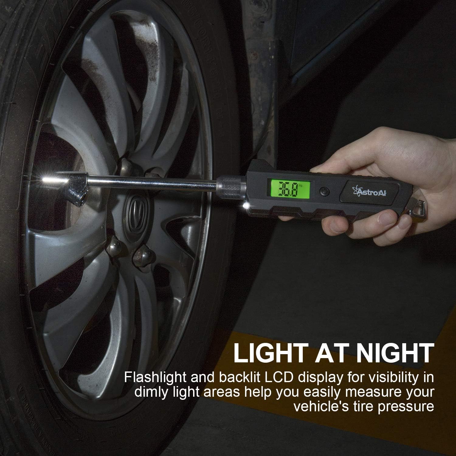 AstroAI Digital Tire Pressure Gauge 230 PSI Heavy Duty Dual Head Stainless Steel Made for Truck and RV with Backlit LCD and Flashlight: Automotive