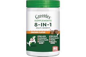 Greenies Dog Supplements 8-in-1 Multi-Benefit Chicken Flavor, 15.5 oz. Container, 80 Count