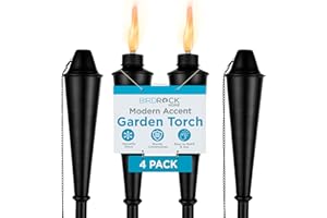 BIRDROCK HOME Outdoor Torches - Durable Construction, Modern Design, Weather Resistant, Citronella Oil Compatible, Ideal for Backyards, Patios, Pathways - Garden Torch, 4 Pack