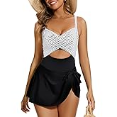 SIMIYA Women One Piece Swimsuit,Sexy V Neck Bathing Suit Dress,Cutout High Waist Tummy Control Swimwear with Cute Tie Knot