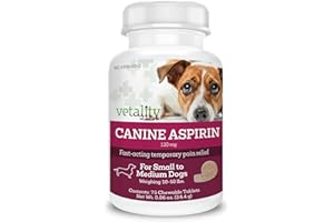 Vetality Canine Aspirin for Dogs | Fast Pain Relief | Small to Medium Dogs | Liver Flavor | 75 Chewable Tablets