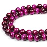 MJDCB Stone Beads 8mm 43pcs Round Rose Red Tiger's Eye Loose Gemstone Bead Charms for Jewelry Making Bracelet Necklace Earring Pendant