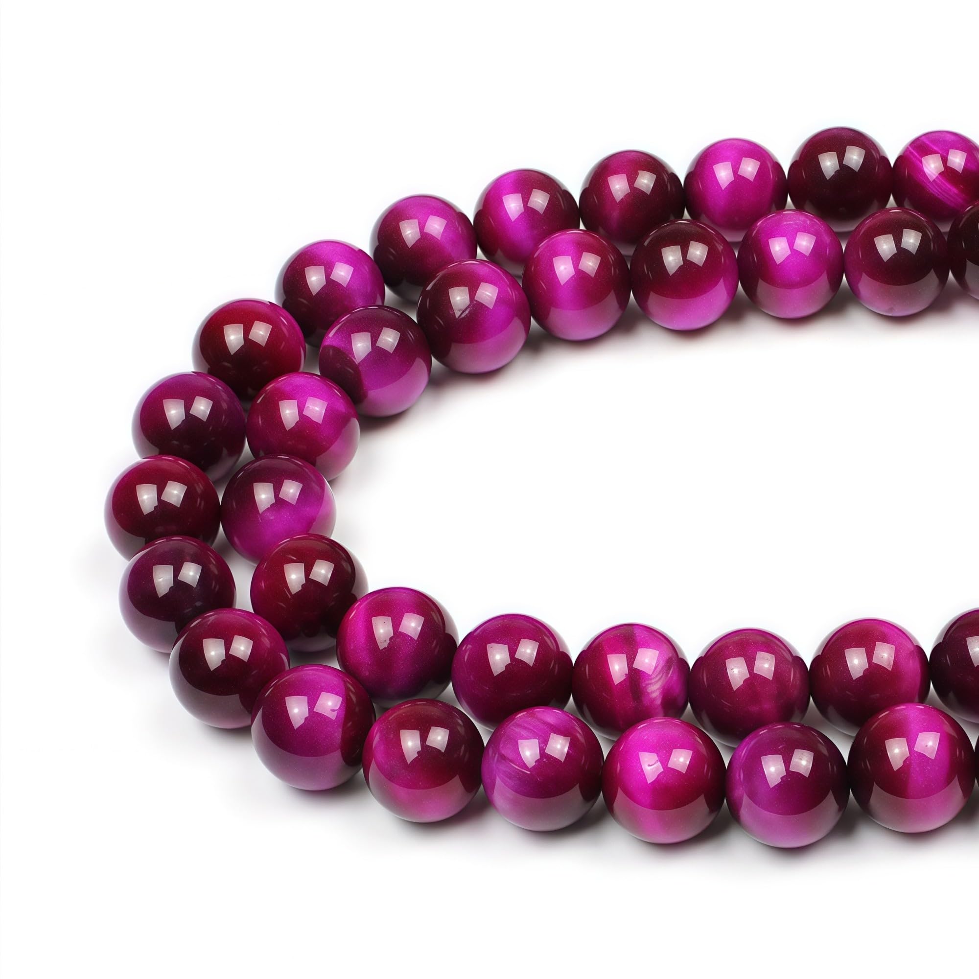 MJDCB Round Stone Beads 10mm Rose Red Tiger Eye Stone Loose Gemstone Beads for Jewelry Making Bracelet Necklace 35pcs