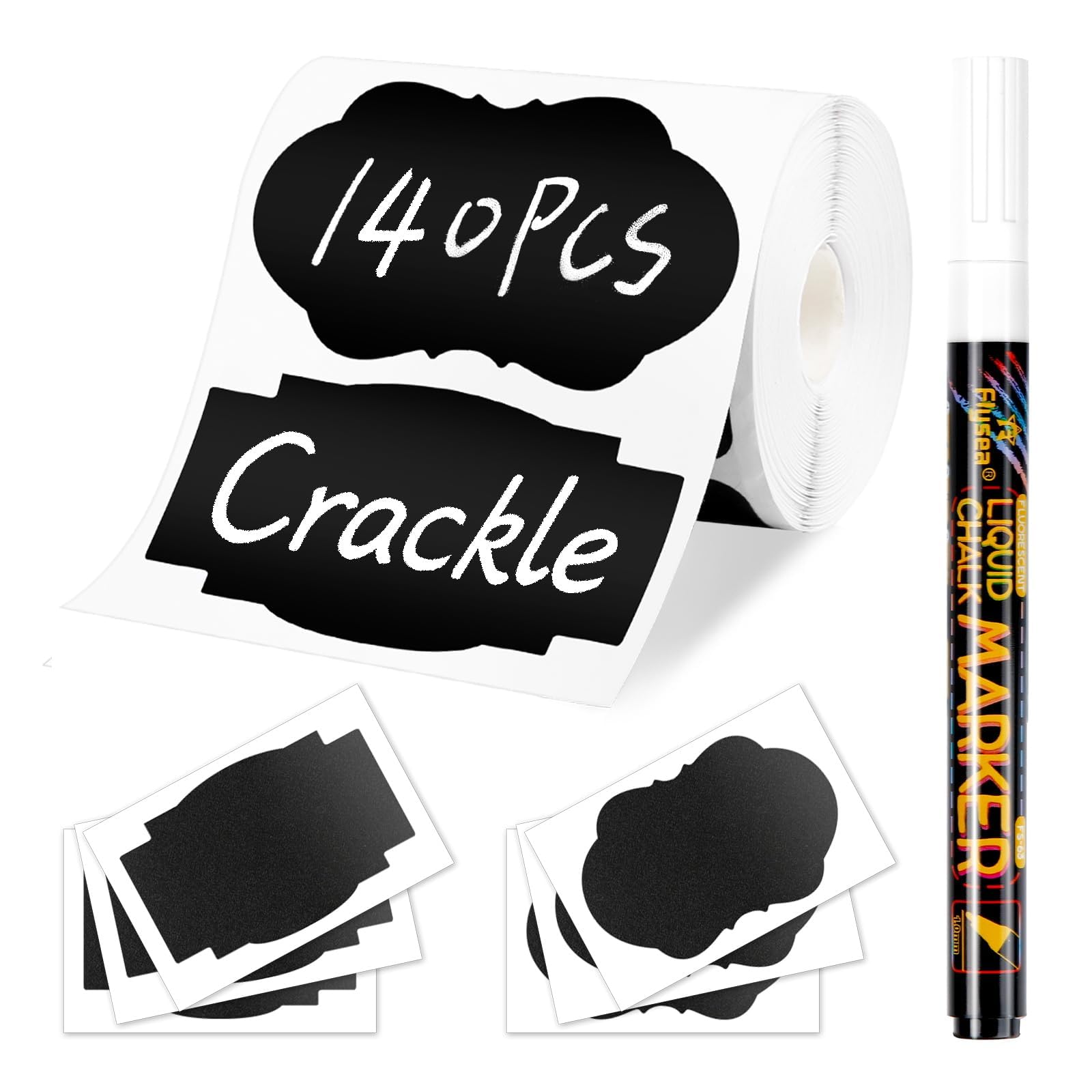 Labels for Jars, Joyoldelf 140Pcs Waterproof Reusable Chalk Labels Kit for Kitchen Organize with 1 White Chalk Pen, Chalkboard Labels Sticker to Decorate Your Pantry Storage Office