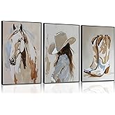 FJKLRP 3pcs Western Cowgirl Wall Art Oil painting style image poster of a cowgirl wearing a hat cowboy boots and horses. for Living Room Bedroom Home Decoration 12x16 in Unframed