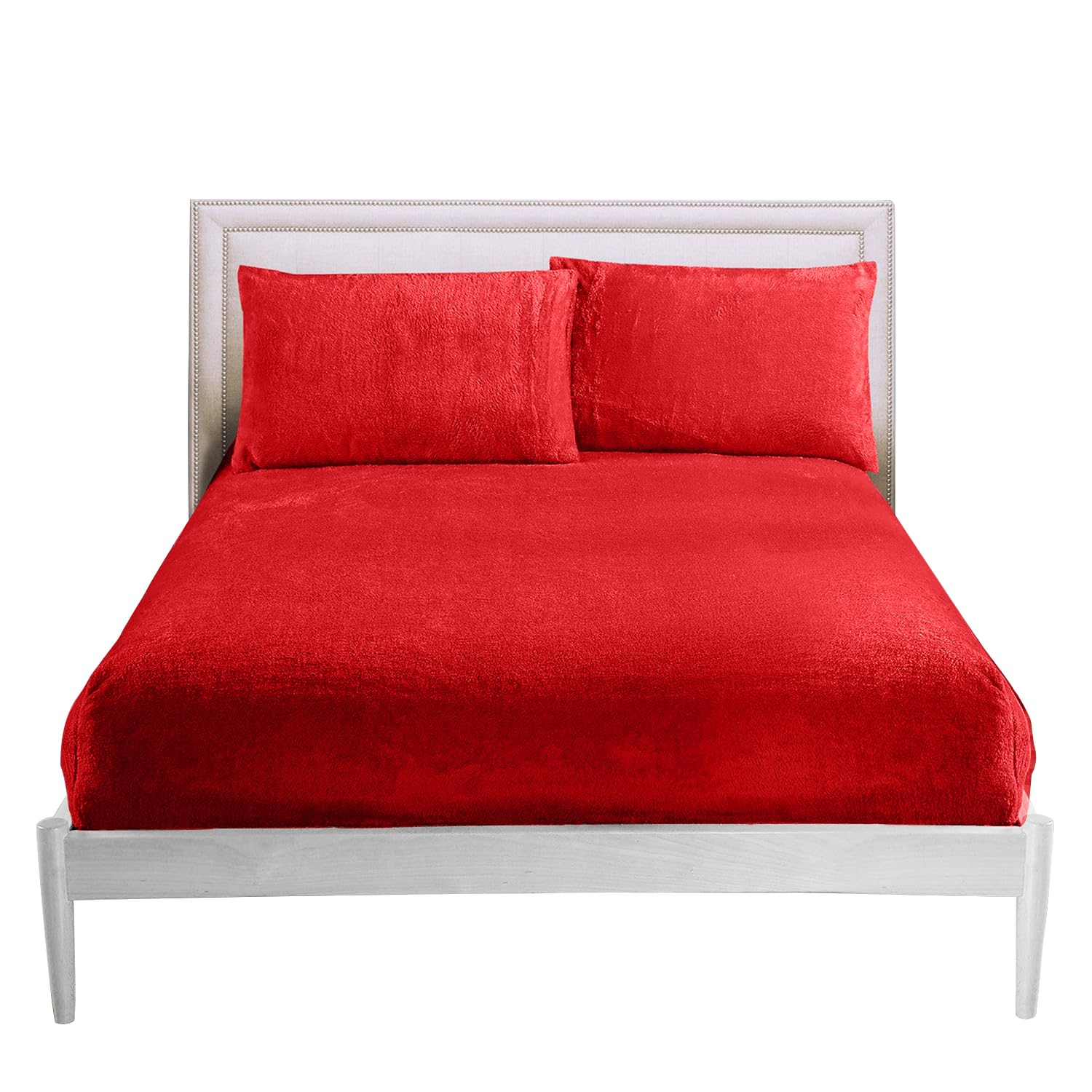 GC GAVENO CAVAILIA Fitted Sheet Single Bed (91x193 cm) - Cozy Teddy Bear Bedding Fleece Fitted Sheets, Soft Fluffy Plain Single Bed Sheet 25cm Deep Elastic Corners - Washable & Easycare, Red — image 1