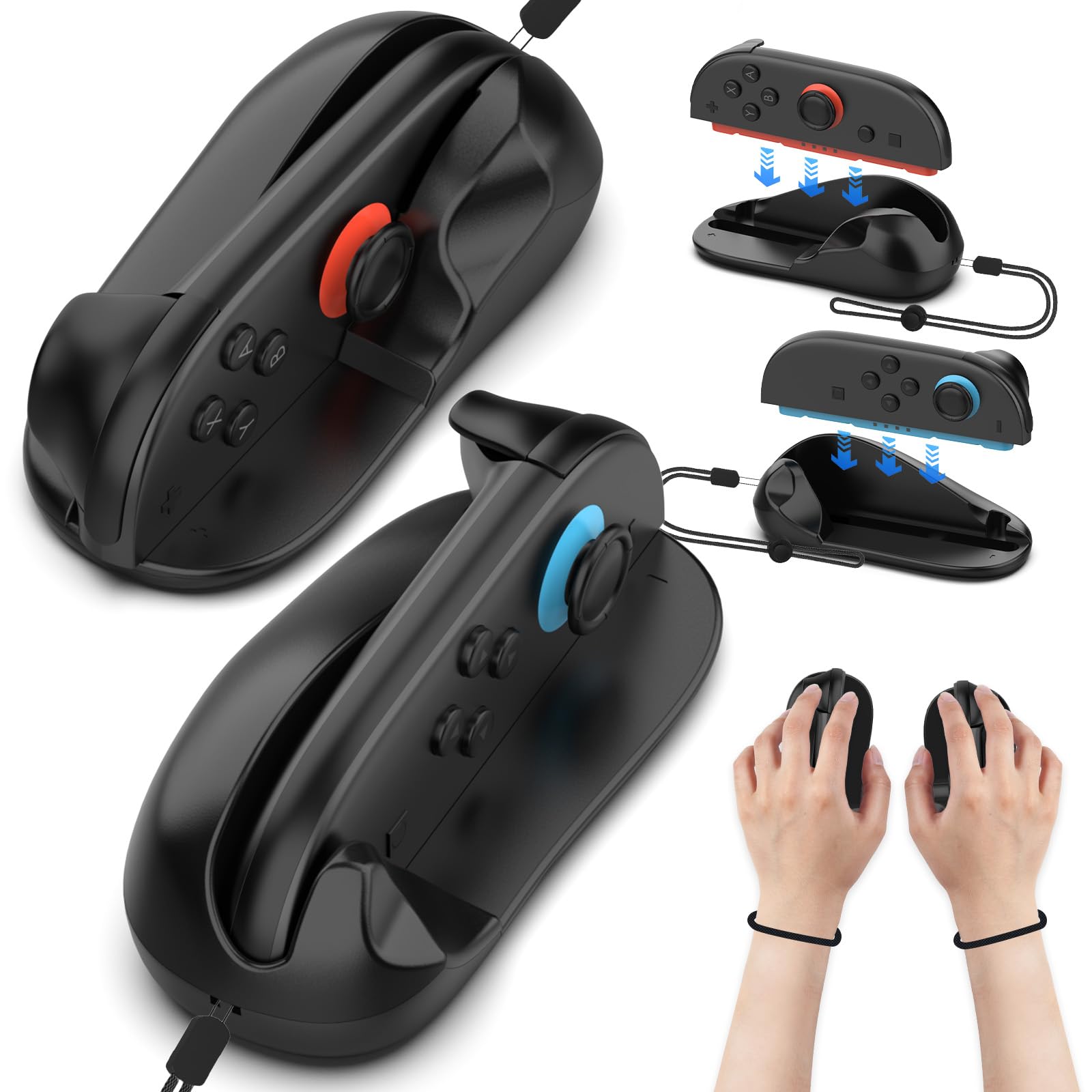 Magnetic Gaming Controller for Nintendo Switch 2 Mouse Grip With Bracelet, Portable Mice Game Accessories - Compatible with Nintendo Switch 2 2025 (2 Pack Black)