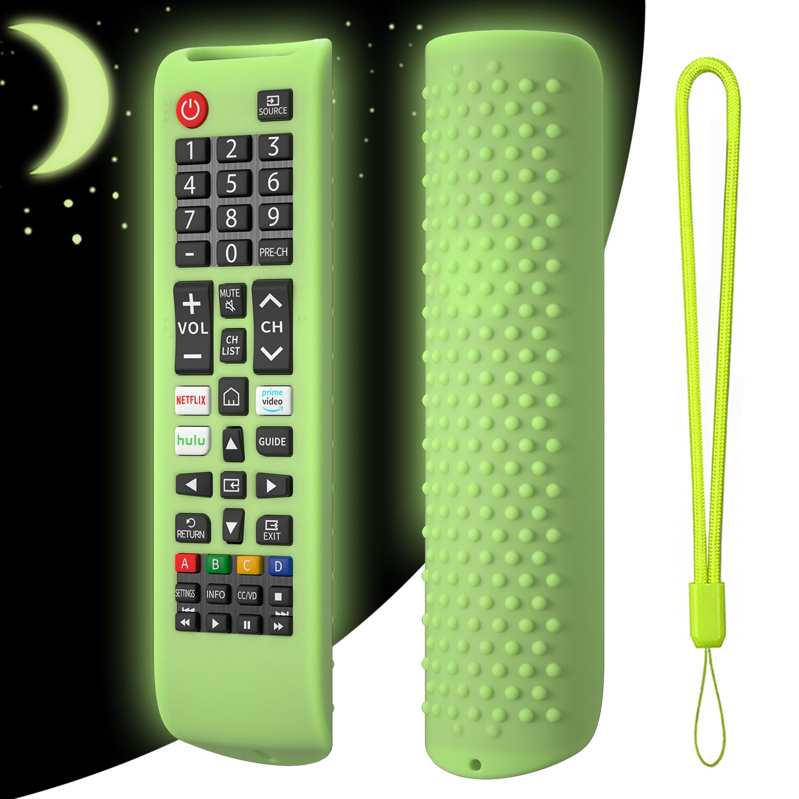 Hi Color Silicone Cover for Samsung TV Remote BN59-01315J, BN59-01315A, BN59-01199F Anti-Slip & Shockproof Protective Case with Lanyard for Samsung Smart TV Remote Control (Glow Green)