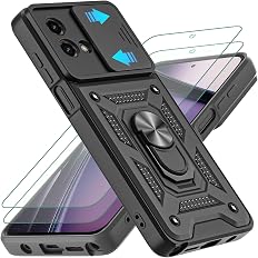 AKINIK for Moto G Stylus 5G 2023 Case with Slide Camera Cover and 2pcs HD Screen Protector, 360° Rotation Ring Kickstand [Mil