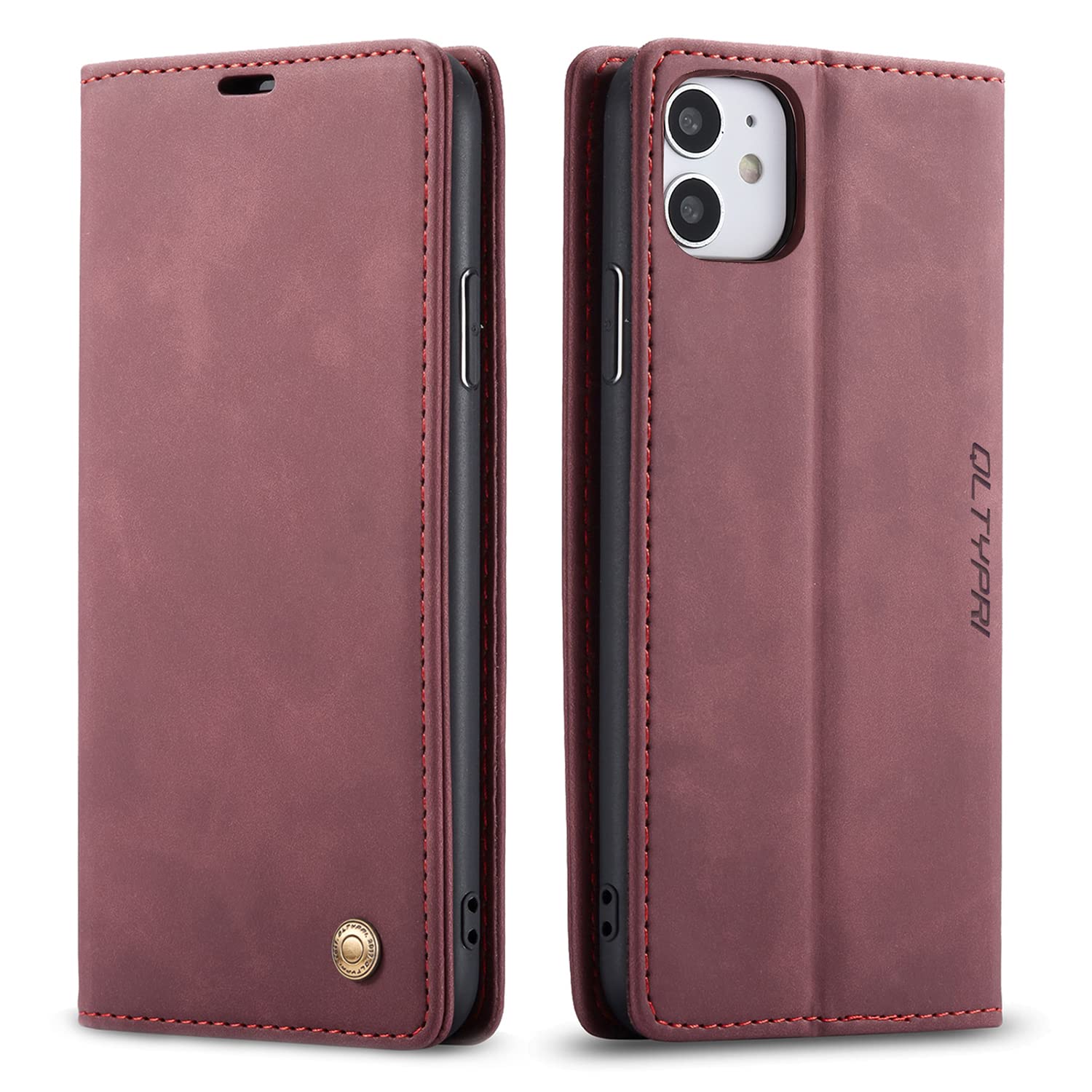 QLTYPRI Case for iPhone 11, Vintage PU Leather Wallet Case Card Slot Kickstand Magnetic Closure Shockproof Flip Folio Book Case Cover for iPhone 11 - Red