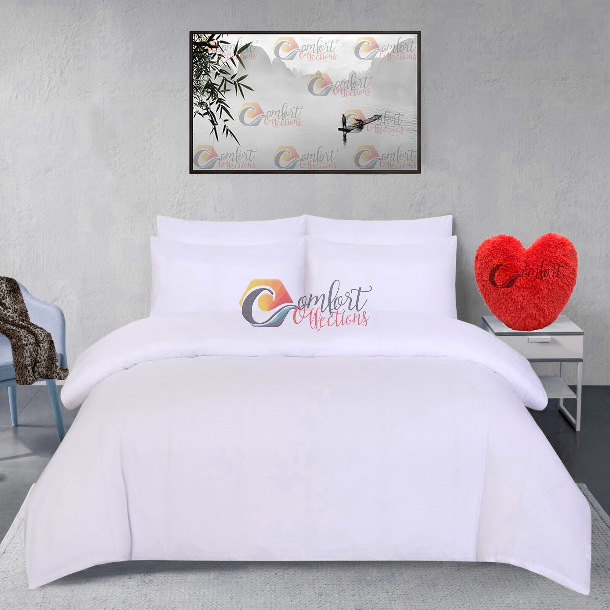 Comfort Collections Brushed 100% Cotton Flannel Flannelette Plain Duvet Quilt Cover Bedding Set (White, Double)