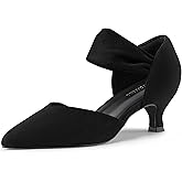 LOOPCHARM Women's Kitten Heels Pointed Closed Toe Ankle Strap Low Pumps Dress Shoes Slip On Pumps for Wedding Party Work