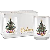 Culver 22k Gold Rim Christmas Tree DOF Double Old-Fashioned Holiday Glass, 13.5-Ounce, Gift Boxed, Set of 2