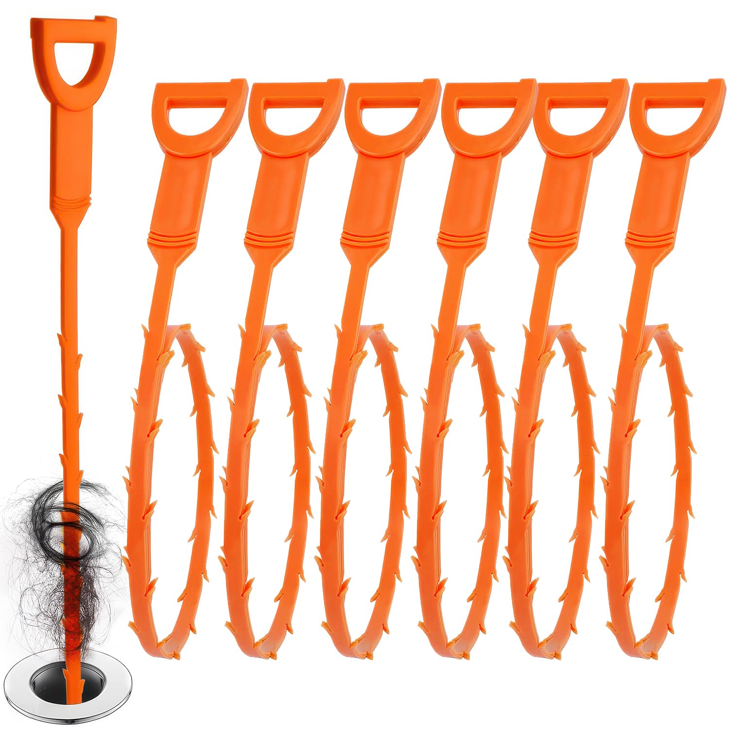 NECXON 6 Pcs Drain Unblocker, 25 in/64 cm Sink Unblocker Drain Snake Clog Cleaner with Twist Handle Drain Cleaner Tool for Kitchen Sink Bathtub Toilet Floor Drain