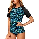 AOBUTE Women Short Sleeve Rash Guard UPF 50+ Tropical Sun Protection Floral Swim Shirts