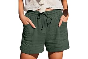 BNisBM Womens Shorts Casual 2024 Summer Beach Linen Drawstring Shorts with Pockets Loose Vacation Trendy Lounge Shorts