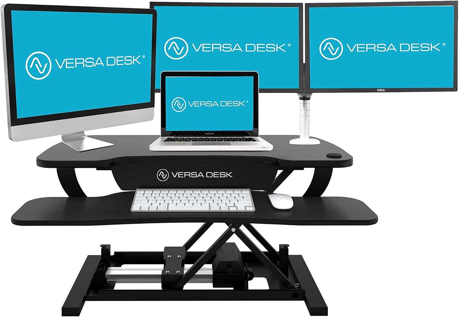 VersaDesk Power Pro USA Manufactured | Electric Height-Adjustable Desk Riser | Standing Desk Converter | Sit to Stand Desktop with Keyboard + Mouse Tray | 36" X 24" | All Black: Kitchen & Dining