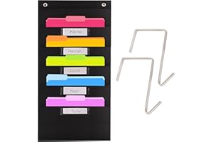 Hippo Creation Black Pocket Chart for Classroom - 5 Pocket Storage Pocket Charts , 2 Over Door Hangers Included, Hanging Wall File Organizer for File Folders, School Mailbox, Home/Office Papers