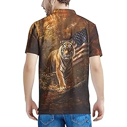 HUGS IDEA American Flag T-Shirts for Men Tiger
