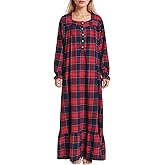 Latuza Women's Cotton Flannel Nightgown Long Sleeve Full Length Night Gown