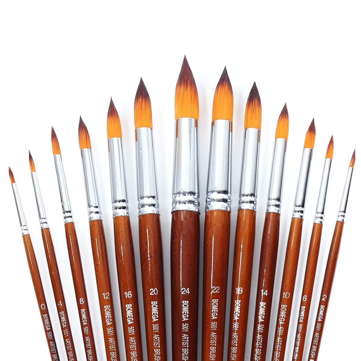 13 Pcs Long Handle Pointed Round Large Paint Brushes Set with Premium Quality Synthetic Sable Hair for Acrylic Watercolour Oil Gouache Painting by Art Students, Professionals and Artists