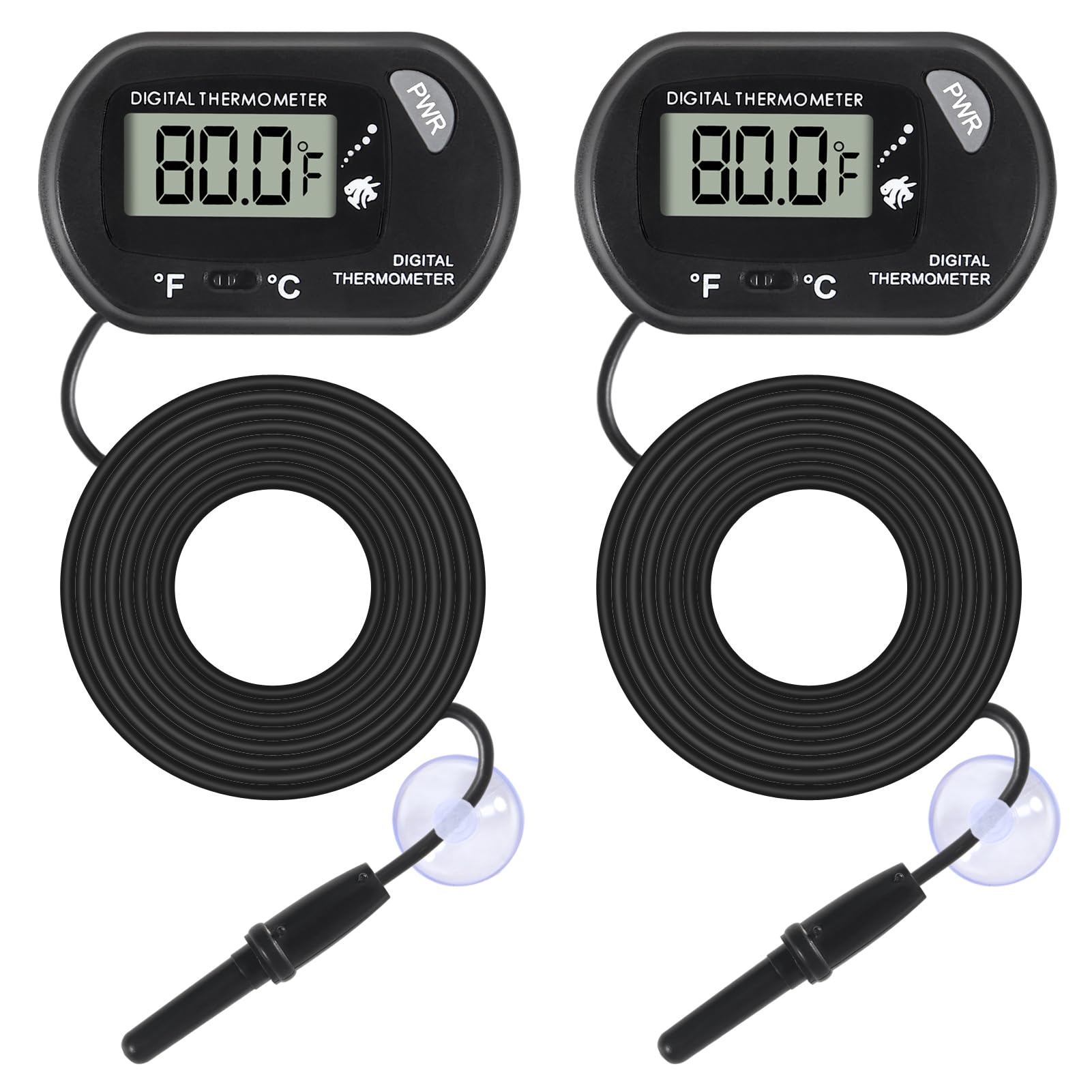 ALAMSCN 2PCS Aquarium Thermometer LCD Display Fish Tank Thermometer with Probe and Suction Cup for Fish Tank Reptile Terrarium