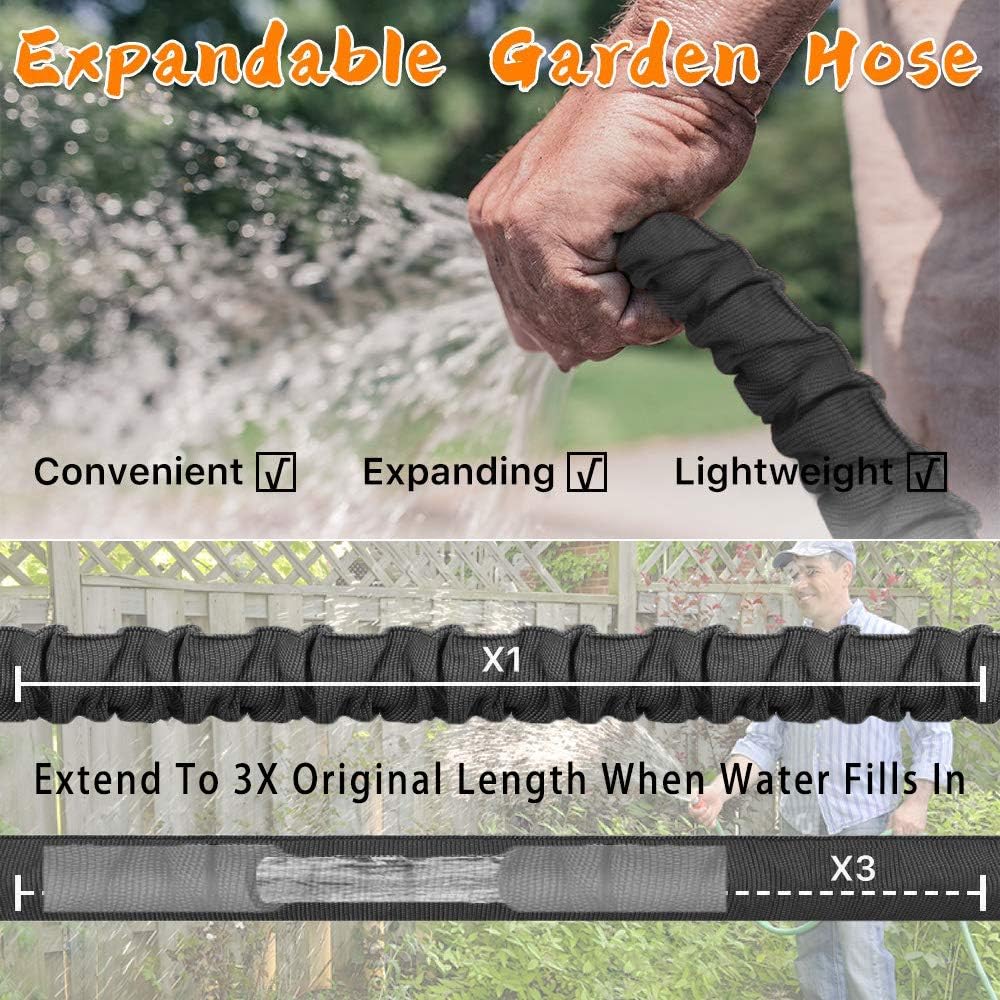 Liwison Expandable Garden Hose Pipe Upgrade 3-Layer Latex CoreFlexible Water Hose No Kink Anti-Leakage Gardening Hose For Patio,Lawn,Garden (Black 100FT) - Image 4