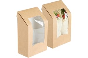 Restaurantware-Cafe Vision 5.9 x 3.7 Inch Sandwich Wrap Containers, 200 Angle Cut Sandwich Paper Boxes - with Window, Disposa