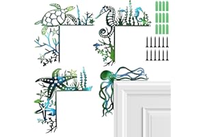 MorningRo 4 Pcs Ocean Door Frame Decoration Set Metal Octopus, Sea Turtle, Seahorse and Starfish Wall Art Decor Beach Themed Corner Sign Bathroom Decor for Indoor Outdoor Door Window Home Office