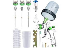 AFLYBLTOL HVLP Paint Sprayer with 10Pcs Mixing Quick Cups, Paint Guns Automotive with 1.4/1.7/2.0mm Nozzles & Water Oil Separator, Spray Gun for Painting(Green)