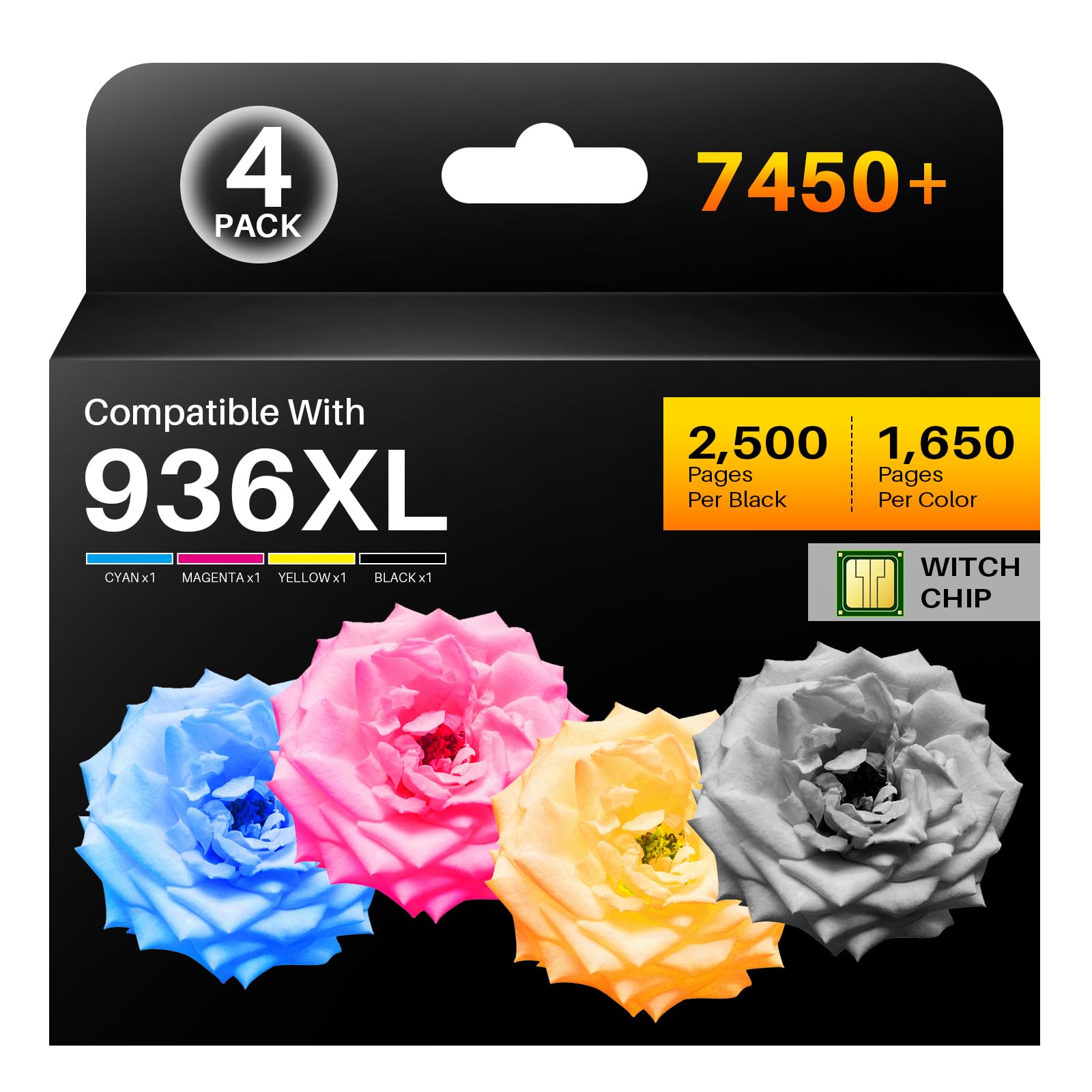 Photo 1 of 936XL Ink Cartridges for HP Printers Compatible for HP 936XL Ink Cartridges Combo Pack Work with OfficeJet Pro 9120 Series 9125 9135 9130 9730 9110 9120 9110b 9120b 9130b Printers | with Chip - 4Pack