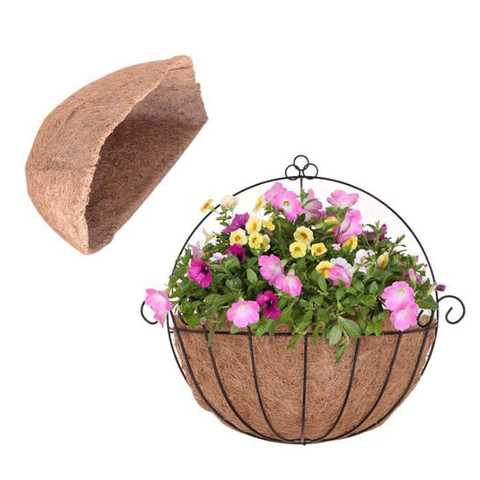 æ— 16 Inch 40CM Half Round Coco Liner, 2Pcs Replacement Coco Liner Coco Fiber Replacement Liner Plant Basket Liner Half Circle for Wall Hanging Basket Planter Flower Pot