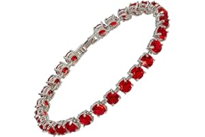 RIZILIA Round Cut Multi-Color CZ 18K Gold Plated Tennis Bracelet, 7"