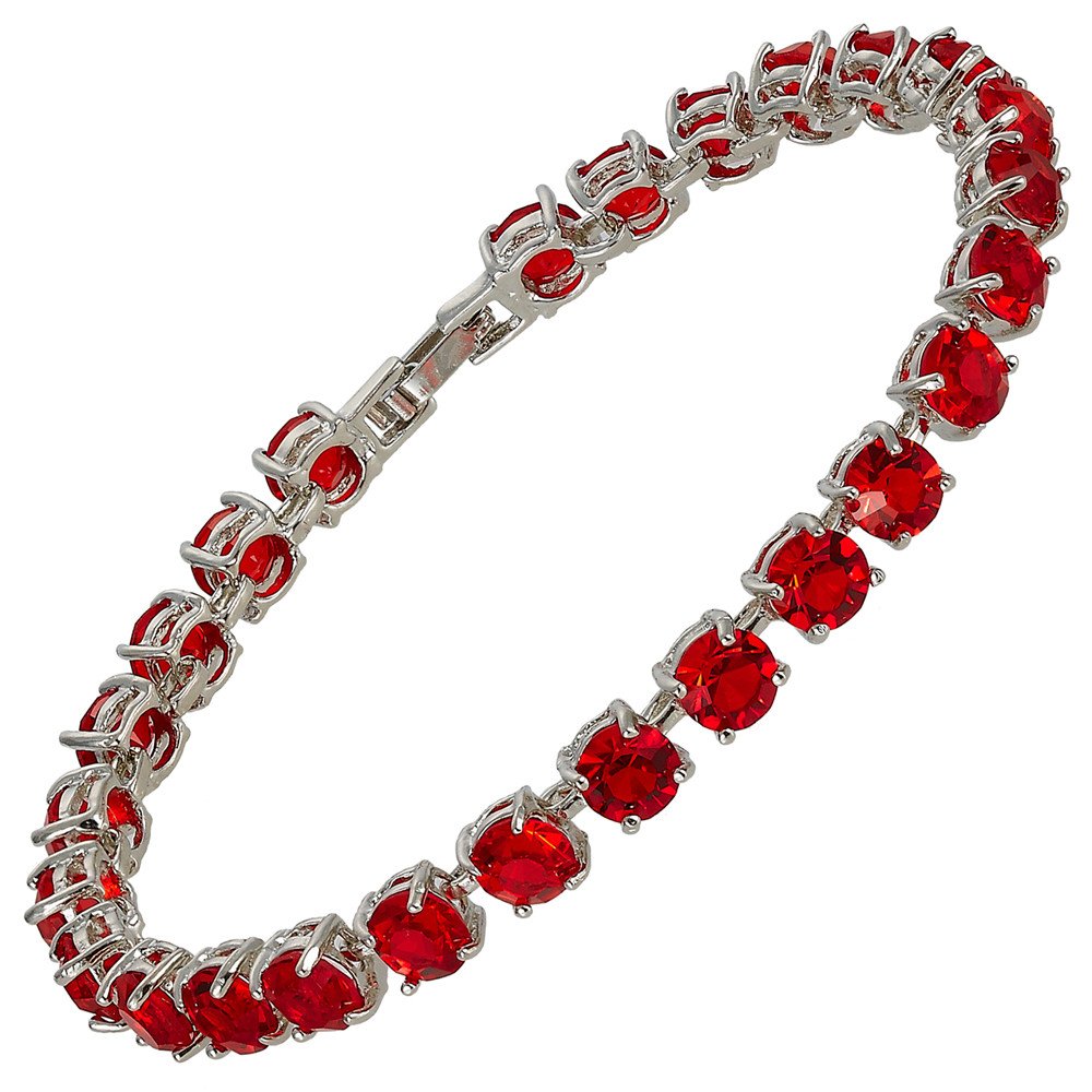 RIZILIA Tennis Bracelet [18cm/7inch] with Round Cut Gemstones CZ [Red Ruby] in 18K White Gold Plated, Simple Modern Elegance — image 1