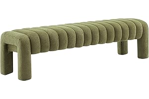 Scingu 63" Bedroom Bench, Upholstered Entryway Bench, Modern End of Bed Ottoman with Solid Wood Legs and Adjustable Foot Pegs for Entryway, Dining Room and Living Room, 440lbs (Green Boucle)