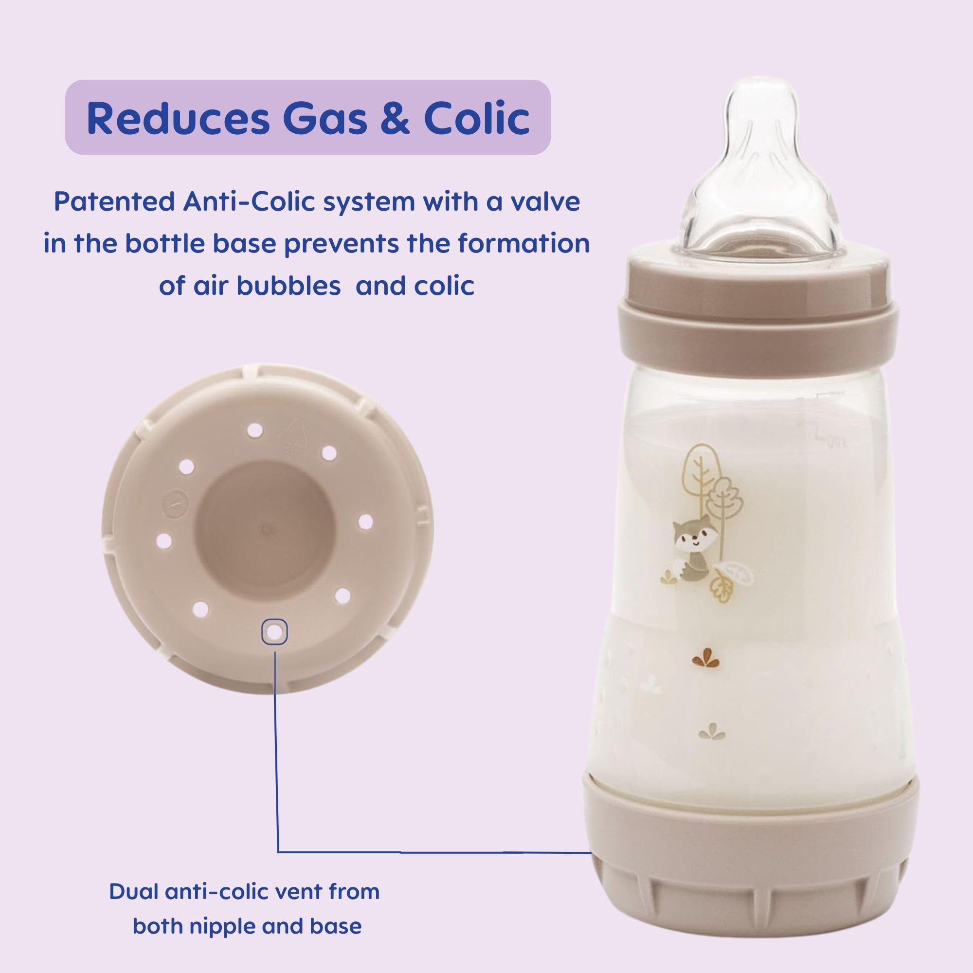 MAM Easy Start Anti-Colic Baby Bottles, Extra Slow Flow, Breastfeeding-Like Silicone Nipple Bottle, Reduces Colic, Gas, & Reflux, Easy-to-Clean, BPA-Free, Vented Baby Bottles for Newborns, 0-3 Months