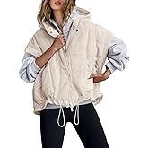 Nirovien Womens Oversized Puffer Vest Sleeveless Quilted Jackets Button Zip Up Hoodie Poncho Coats with Pockets