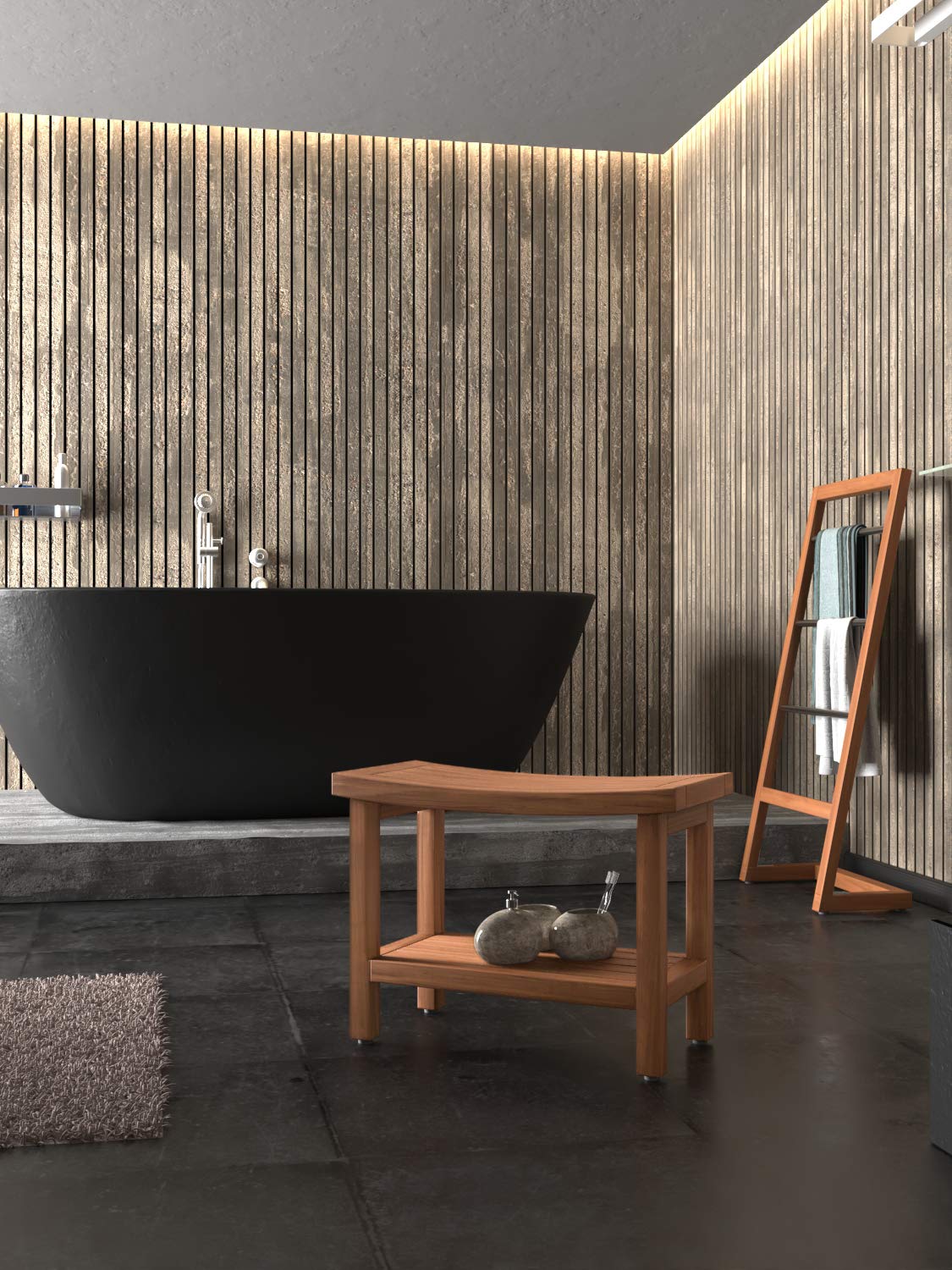 AquaTeak Patented 24" Sumba Teak Shower Bench with Shelf ...