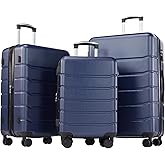 OLIXIS 3-Piece Luggage Set, Carry On Suitcases with Spinner Wheels, Expandable Travel Luggage with TSA Approved Lock &amp; ABS Hard Shell, Blue, 20/24/28 Inch