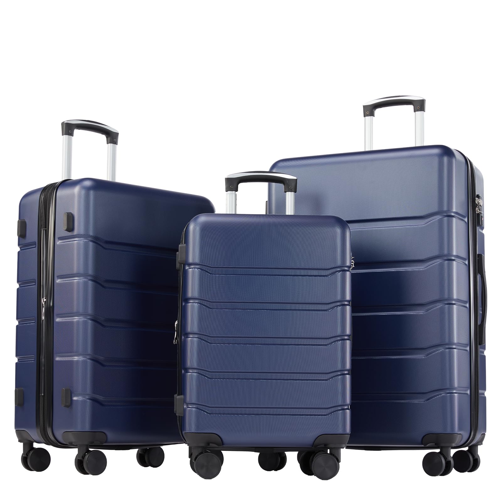 OLIXIS 3-Piece Suitcase Set, Hardside Luggages with Spinner Wheels, Lightweight ABS Hard Shell Travel Luggage, Expandable Carry-On Suitcase with TSA Approved Lock–Blue(20+24+28 Inch) Image